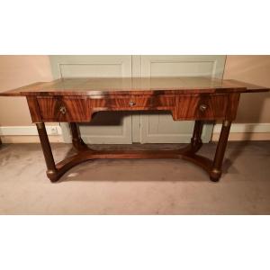 Mahogany Flat Desk With Two Side Zippers, Empire Style And XIXth Century.