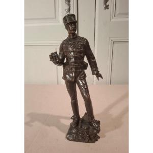 A Bronze Sculpture Depicting A 19th-century Soldier, Signed Charles Anfrie.
