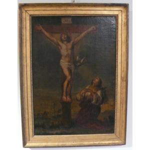 Crucifixion, 18th Century Painting On Canvas.