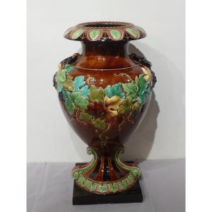 Large Sarreguemines Earthenware Vase.