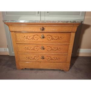 A Charles X-era Chest Of Drawers Made Of Mottled Maple And Amaranth.