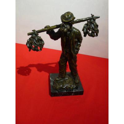 A Representative Bronze A Mist Picker Signed Jonche