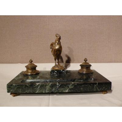 Inkwell In Marble And Gilt Bronze Signed G. Quesnel.