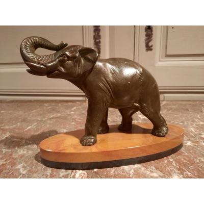 Eléphant En Régule Sur Socle En Marbre.