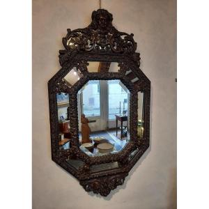 Louis XIV Style Mirror In Repoussé Brass.