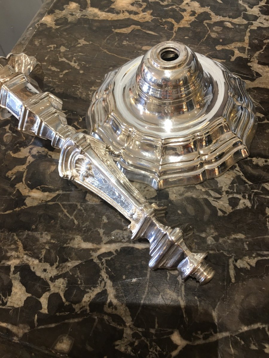 Paire De Bougeoirs Métal Argenté Epoque Regence -photo-2