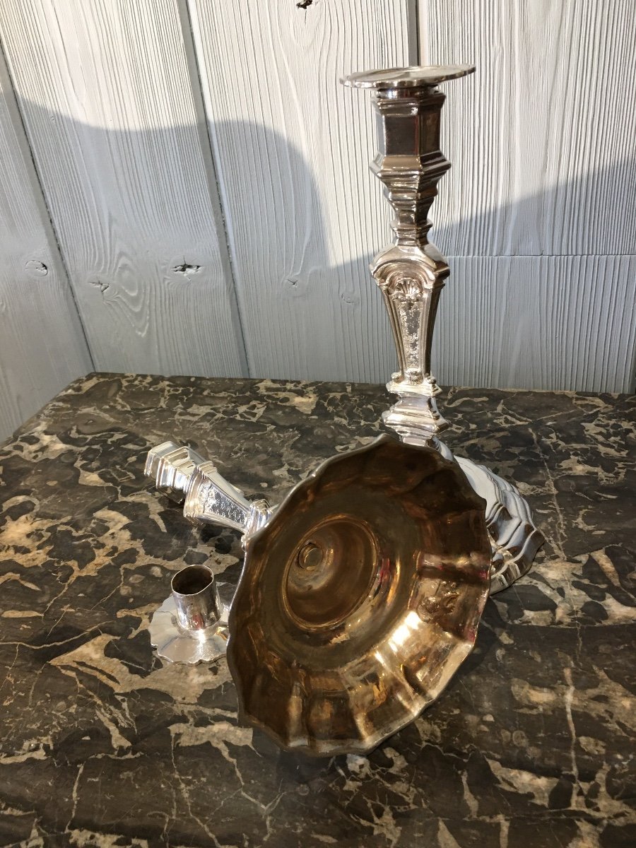 Paire De Bougeoirs Métal Argenté Epoque Regence -photo-4