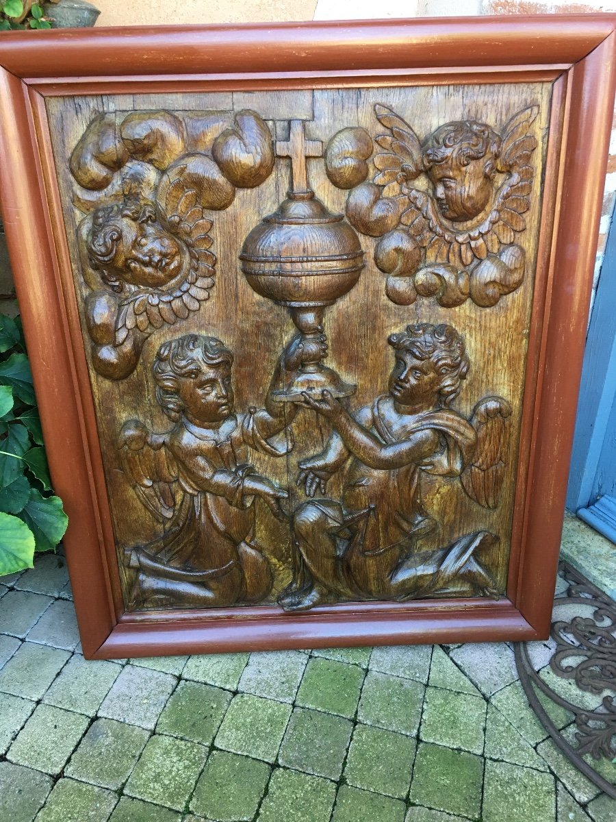 Carved Oak Panel The Blessed Sacrament Around 1700