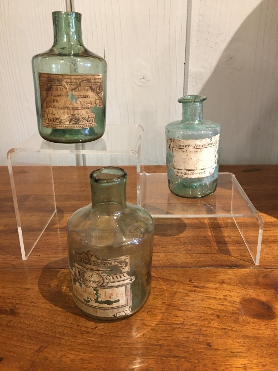 3 Blown Glass Bottles Pharmacy 18 Eme