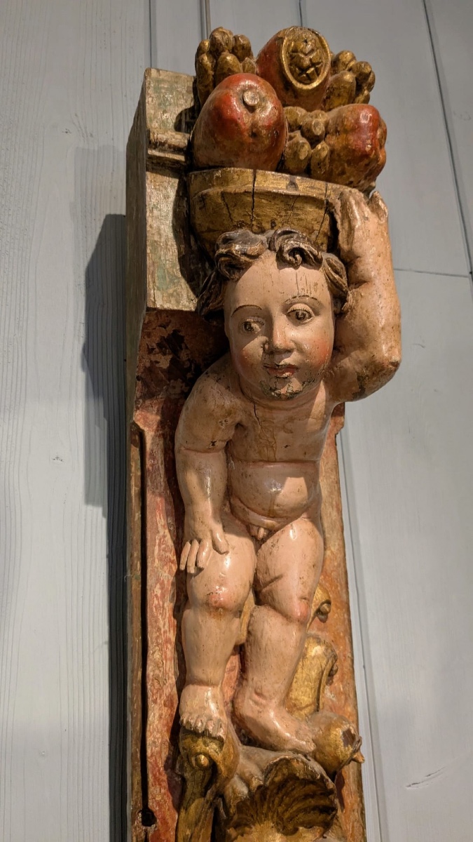 Pair Of Carved Wooden Elements Decorated With Putti, 17th Century-photo-3