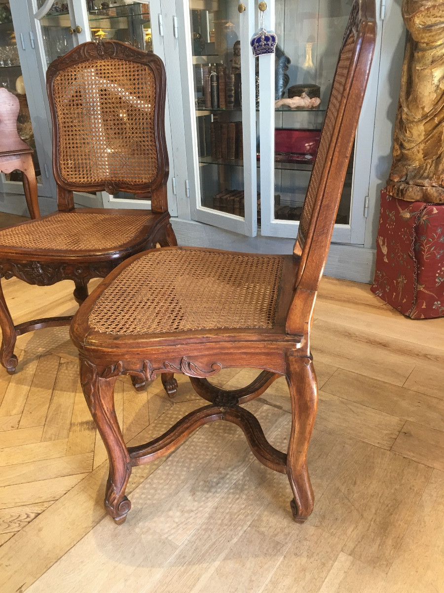 Pair Of L.xv Caned Chairs, Beech, 18th Century-photo-3