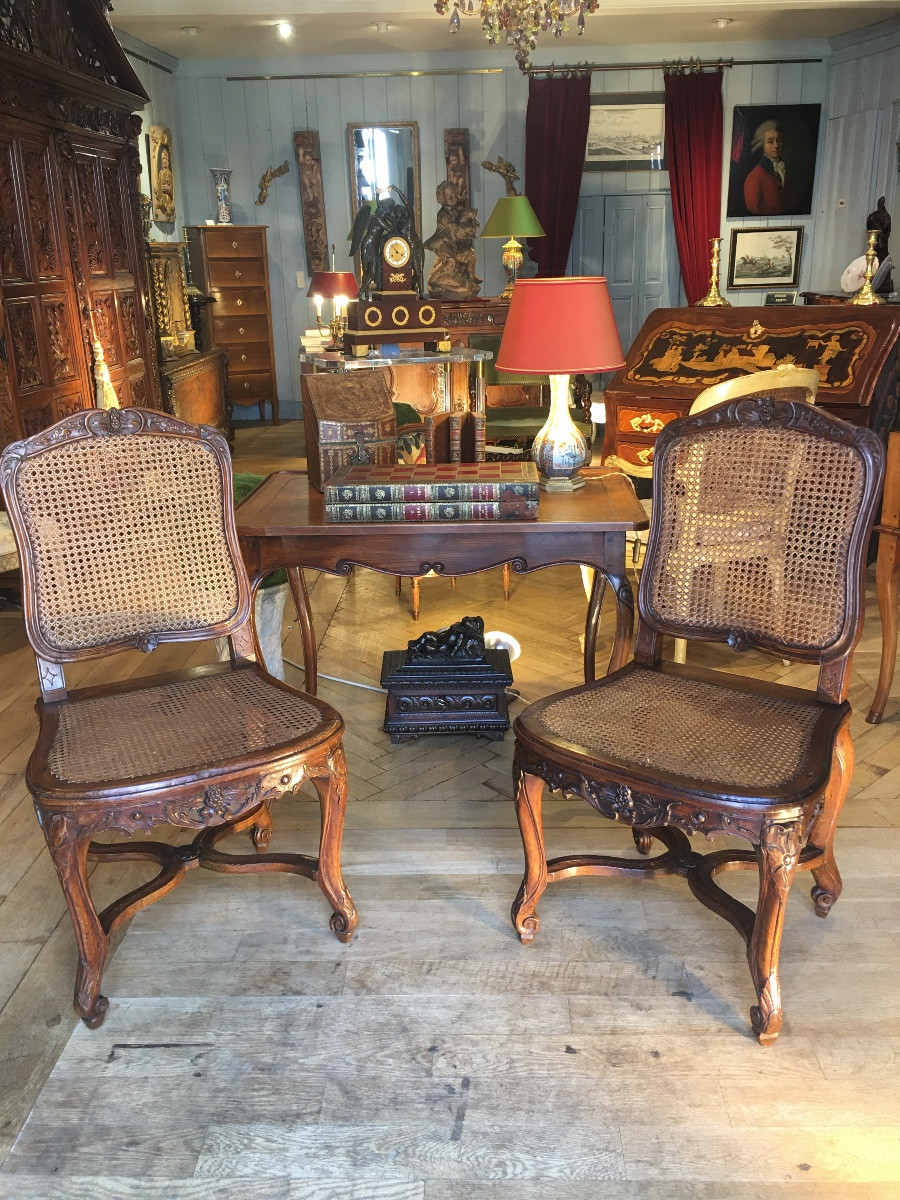 Pair Of L.xv Caned Chairs, Beech, 18th Century-photo-2