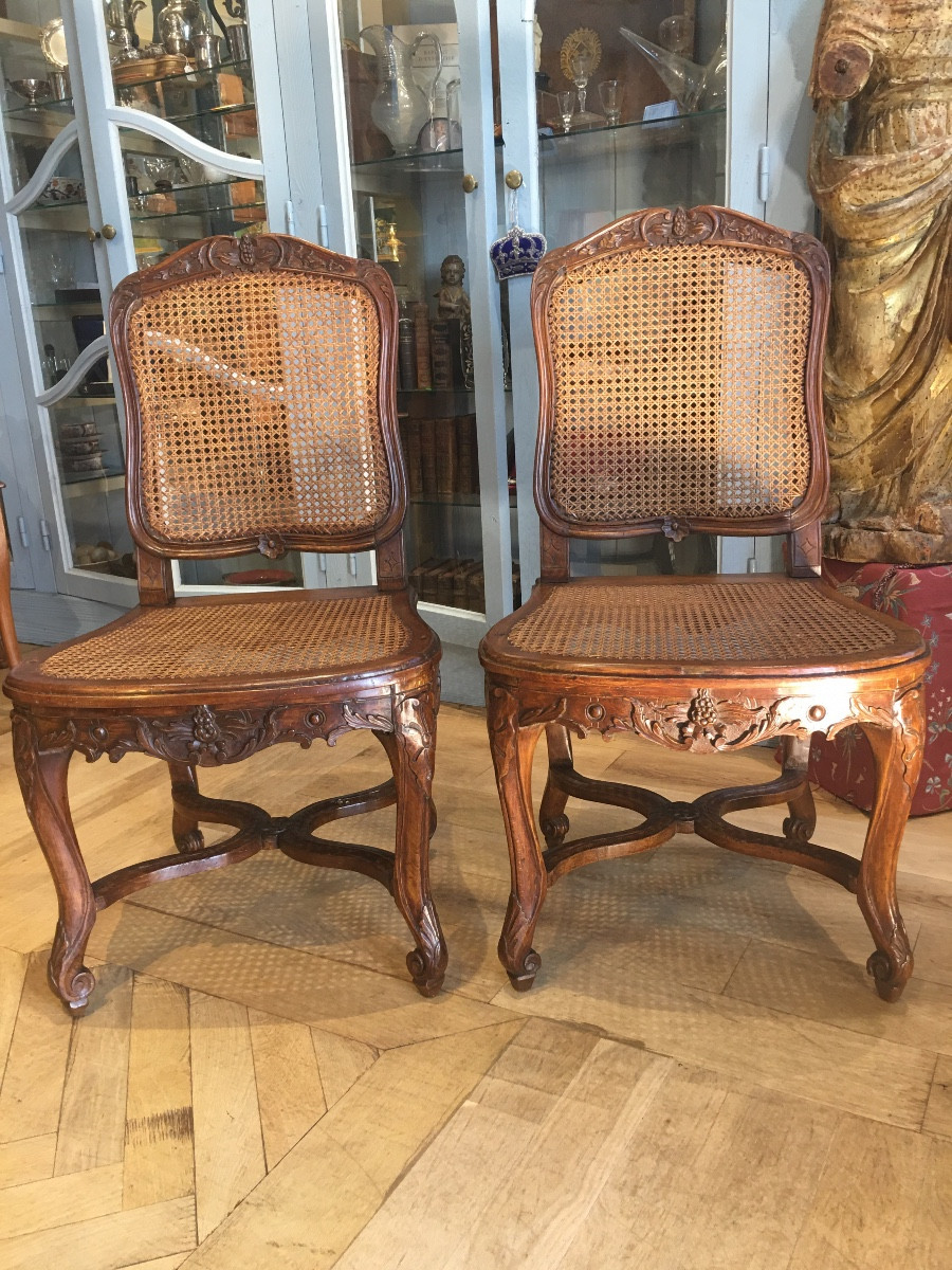Pair Of L.xv Caned Chairs, Beech, 18th Century