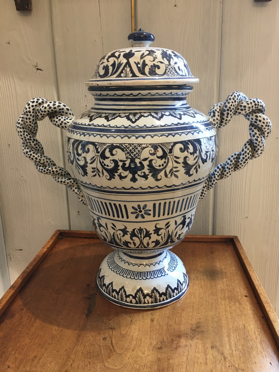 Large Covered 19th Century Earthenware Pharmacy Jar-photo-3