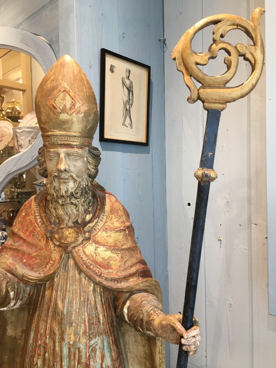 Gilded Wood Sculpture Of Bishop St. Nicholas, Late 17th Century-photo-2