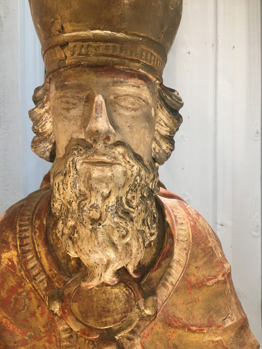 Gilded Wood Sculpture Of Bishop St. Nicholas, Late 17th Century-photo-3