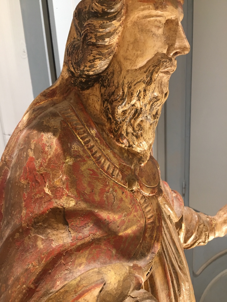 Gilded Wood Sculpture Of Bishop St. Nicholas, Late 17th Century-photo-4
