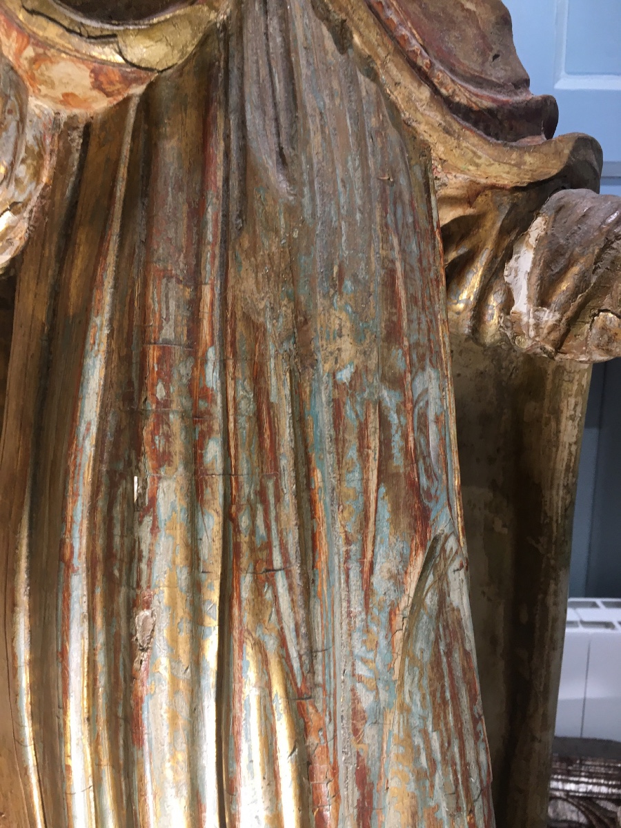 Gilded Wood Sculpture Of Bishop St. Nicholas, Late 17th Century-photo-1