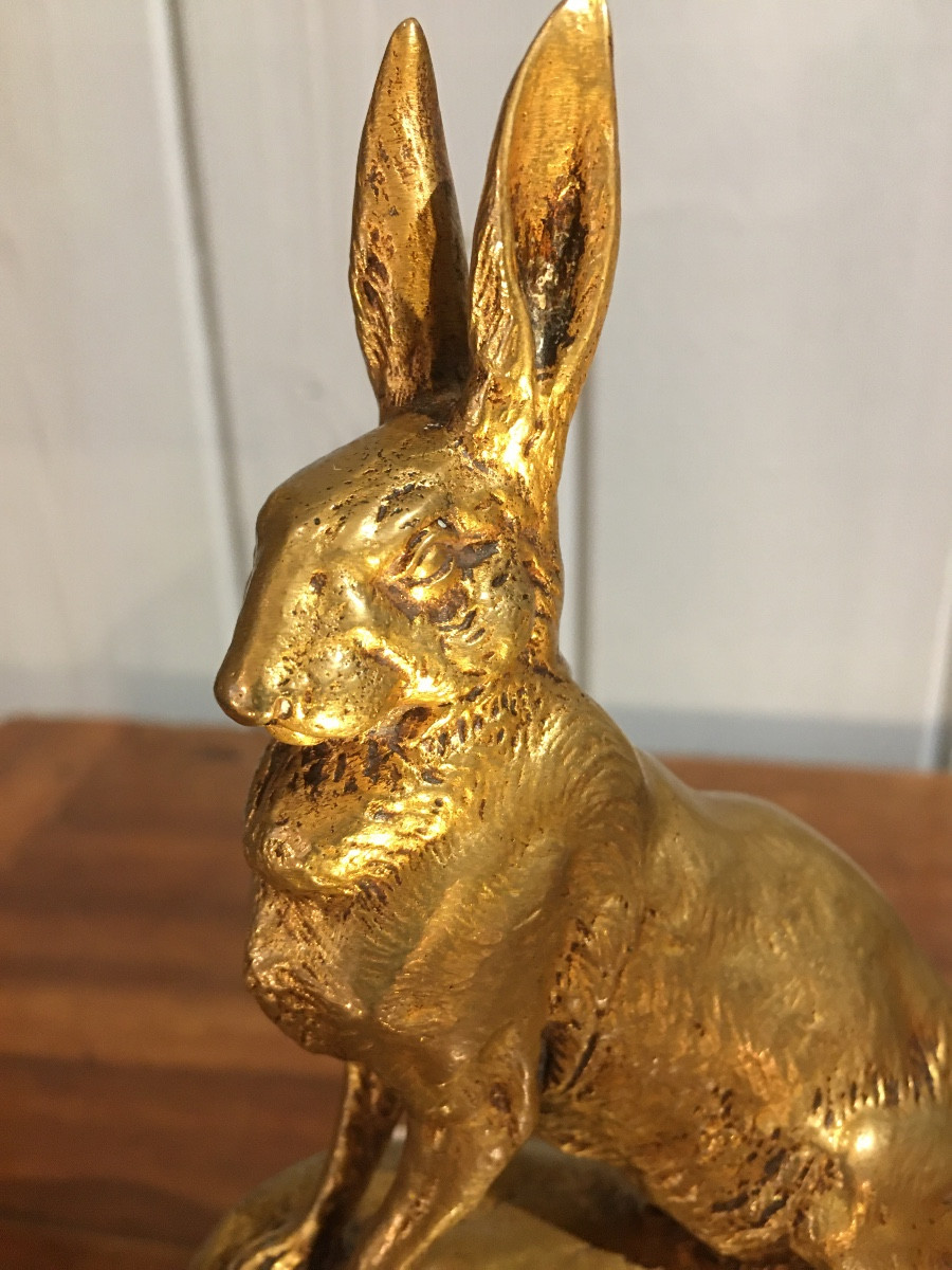 Bronze de Charles Masson Lièvre assis 19 eme-photo-1