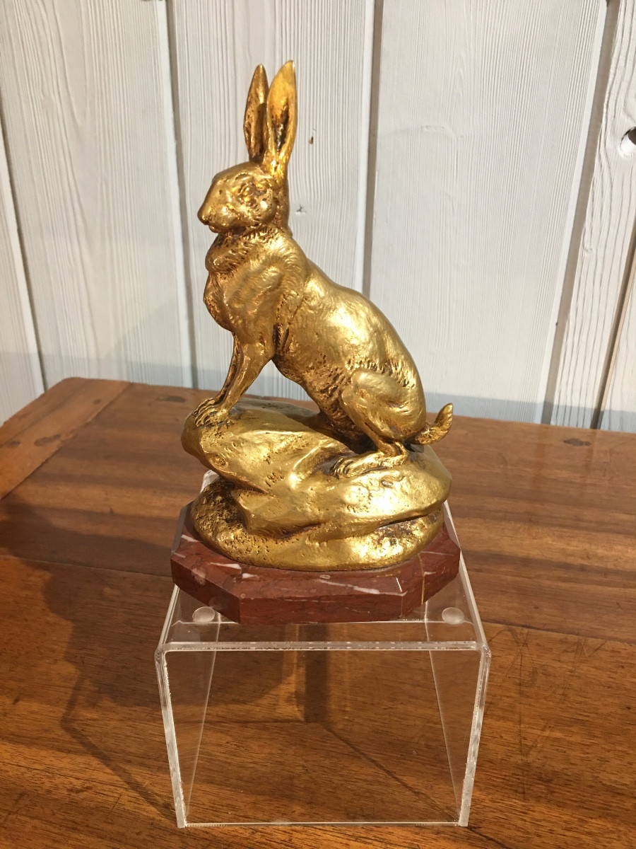 Bronze de Charles Masson Lièvre assis 19 eme