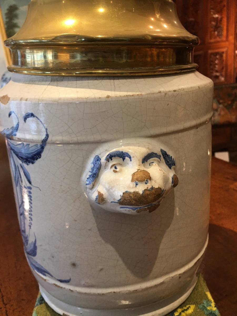 Pot à tabac faïence décor bleu fin 18 eme-photo-3