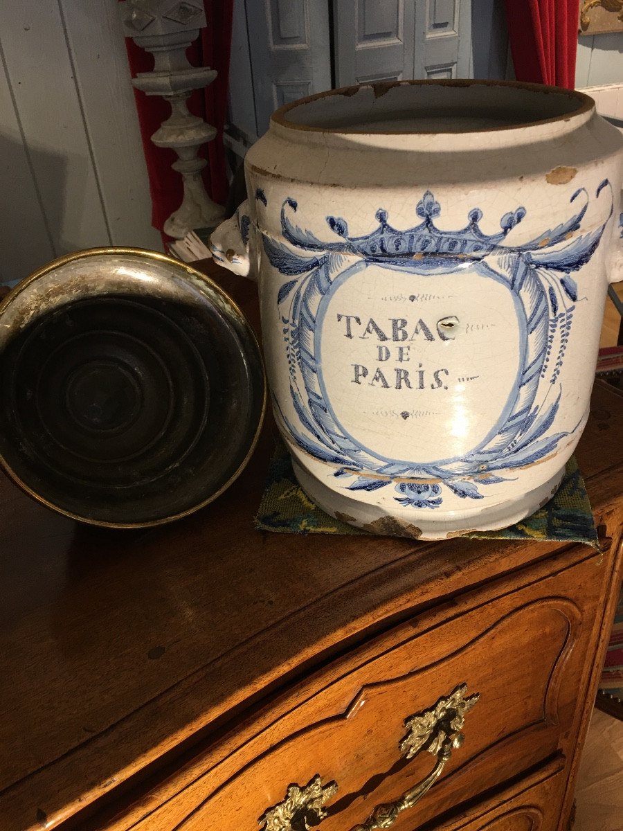 Pot à tabac faïence décor bleu fin 18 eme-photo-2