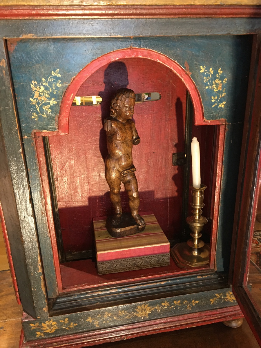 Vitrine de monstrance bois sculpté polychrome 18eme-photo-2