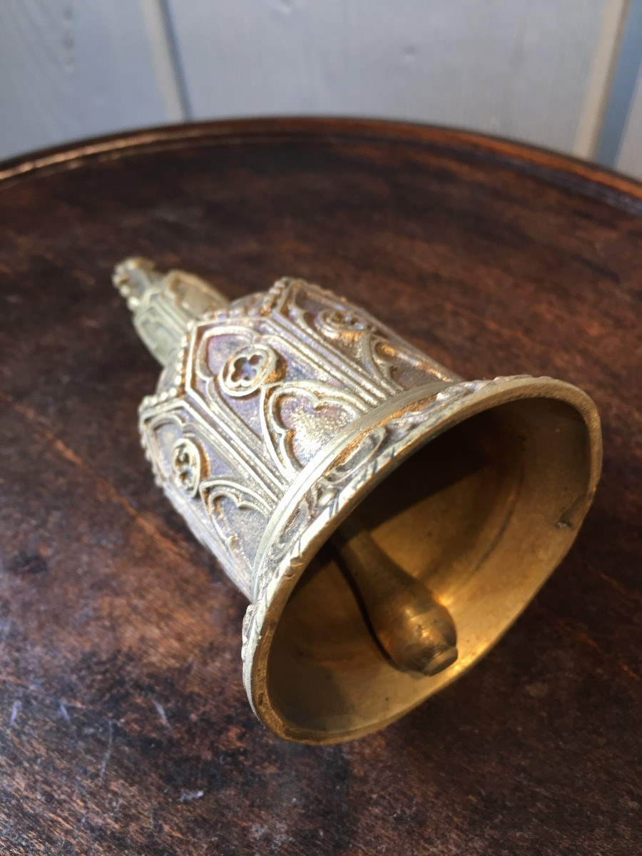 19th Century Neo-gothic Bronze Table Bell-photo-2