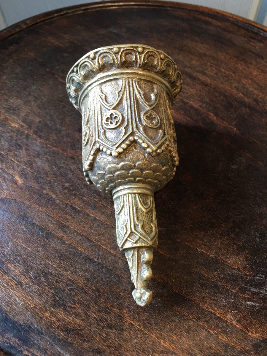 19th Century Neo-gothic Bronze Table Bell-photo-3