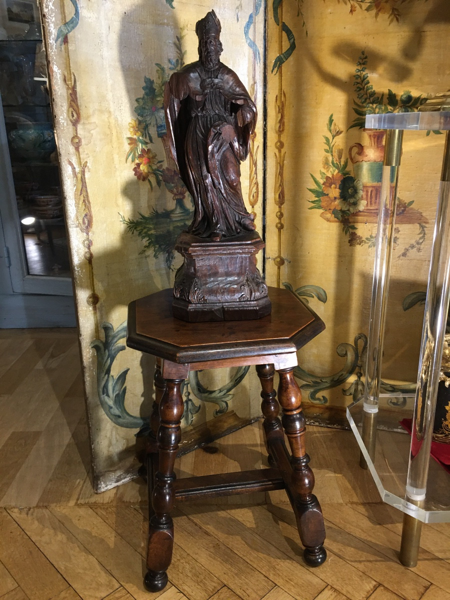 Tabouret Louis XIII en noyer tourné 18 eme-photo-1