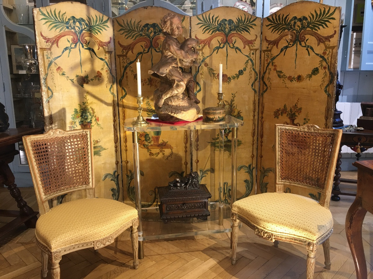 Louis XVI Style Four-panel Screen, Late 18th Century-photo-2