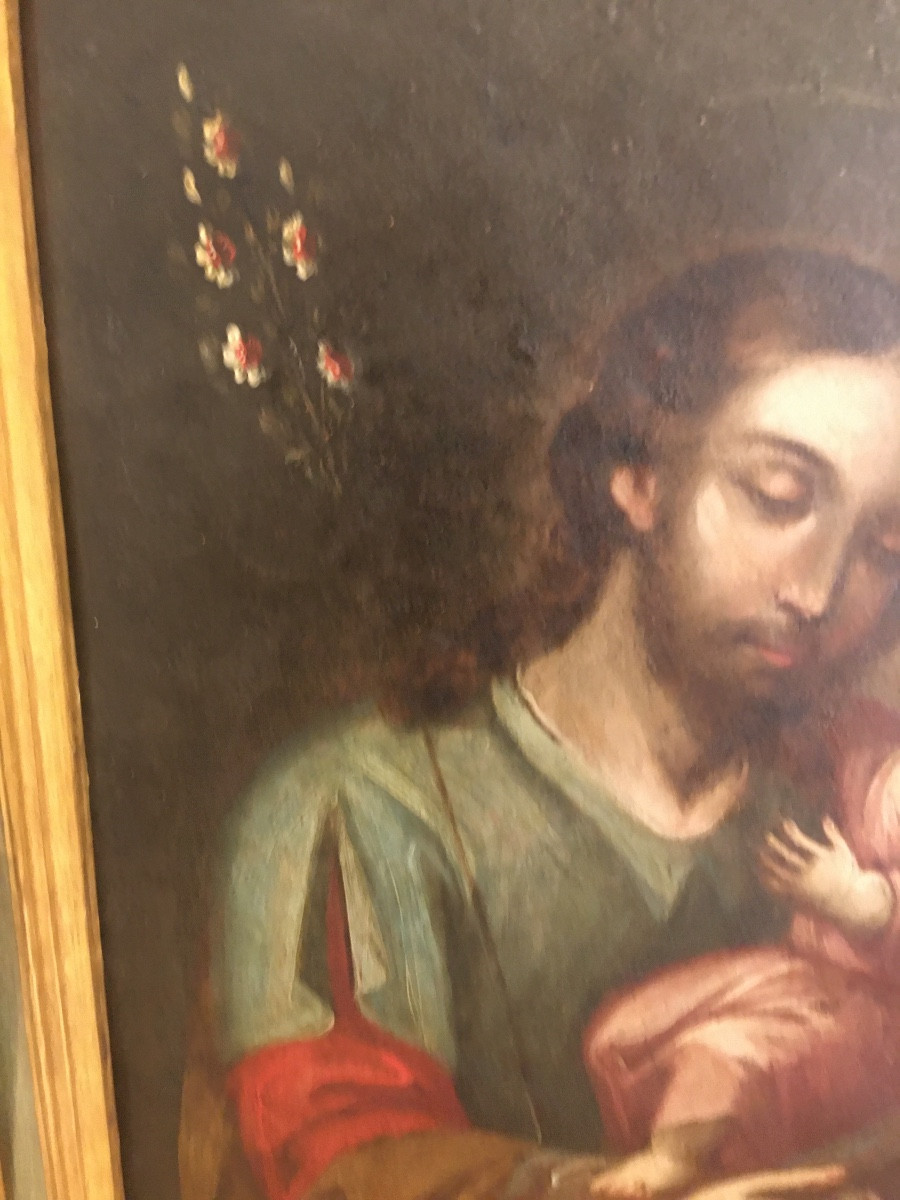 Huile-sur-cuivre St-Joseph et le Christ bébé 18eme-photo-3