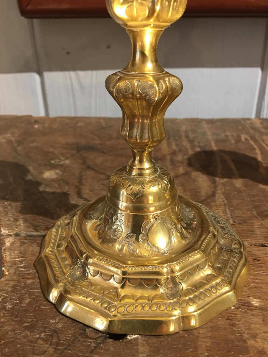 Paire de bougeoirs de toilette bronze doré 18 eme-photo-2