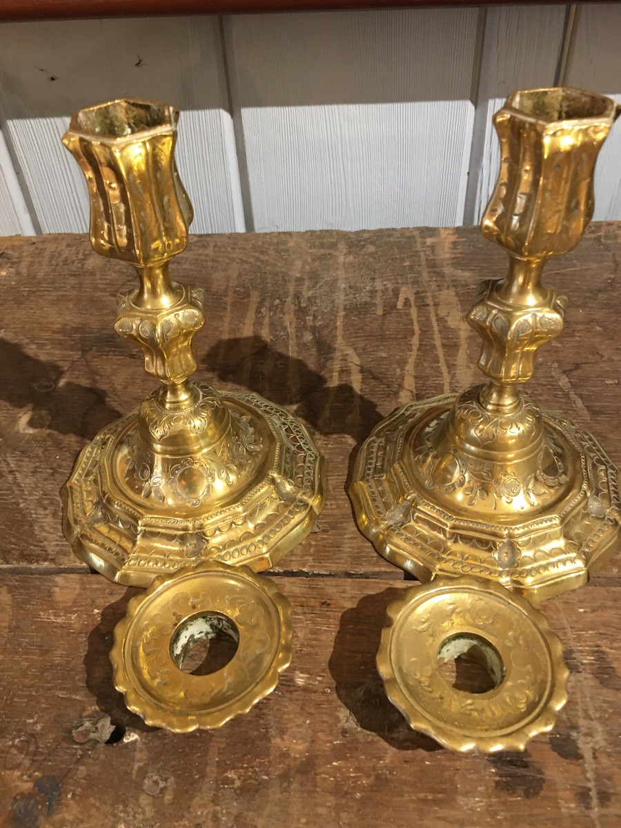 Paire de bougeoirs de toilette bronze doré 18 eme-photo-4