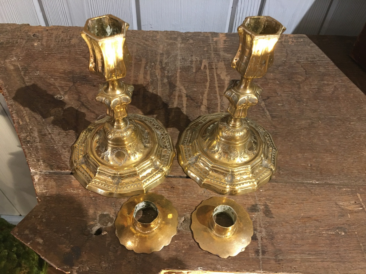 Paire de bougeoirs de toilette bronze doré 18 eme-photo-1