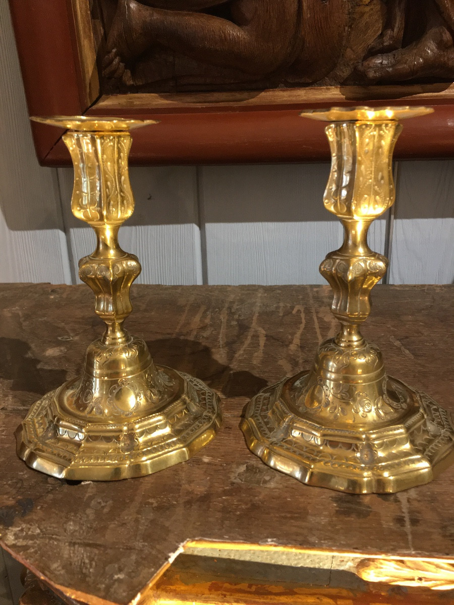 Paire de bougeoirs de toilette bronze doré 18 eme