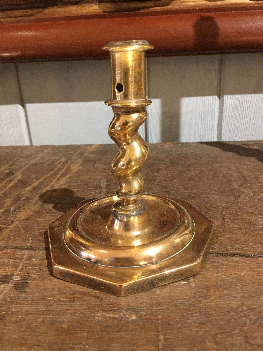 Small Bronze Candlestick With Twisted Shaft 17th Century