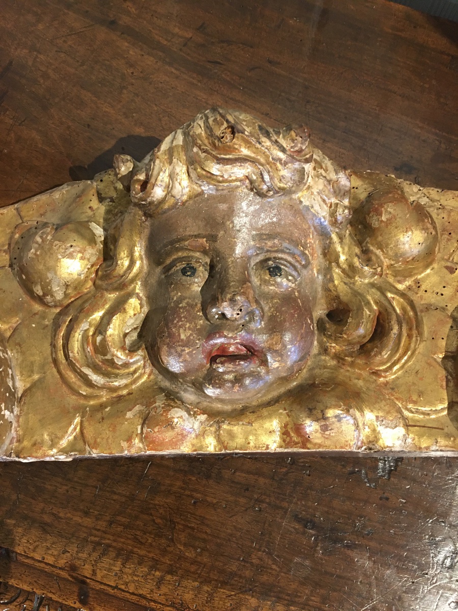 Élément retable bois sculpté doré ange 17 eme-photo-2