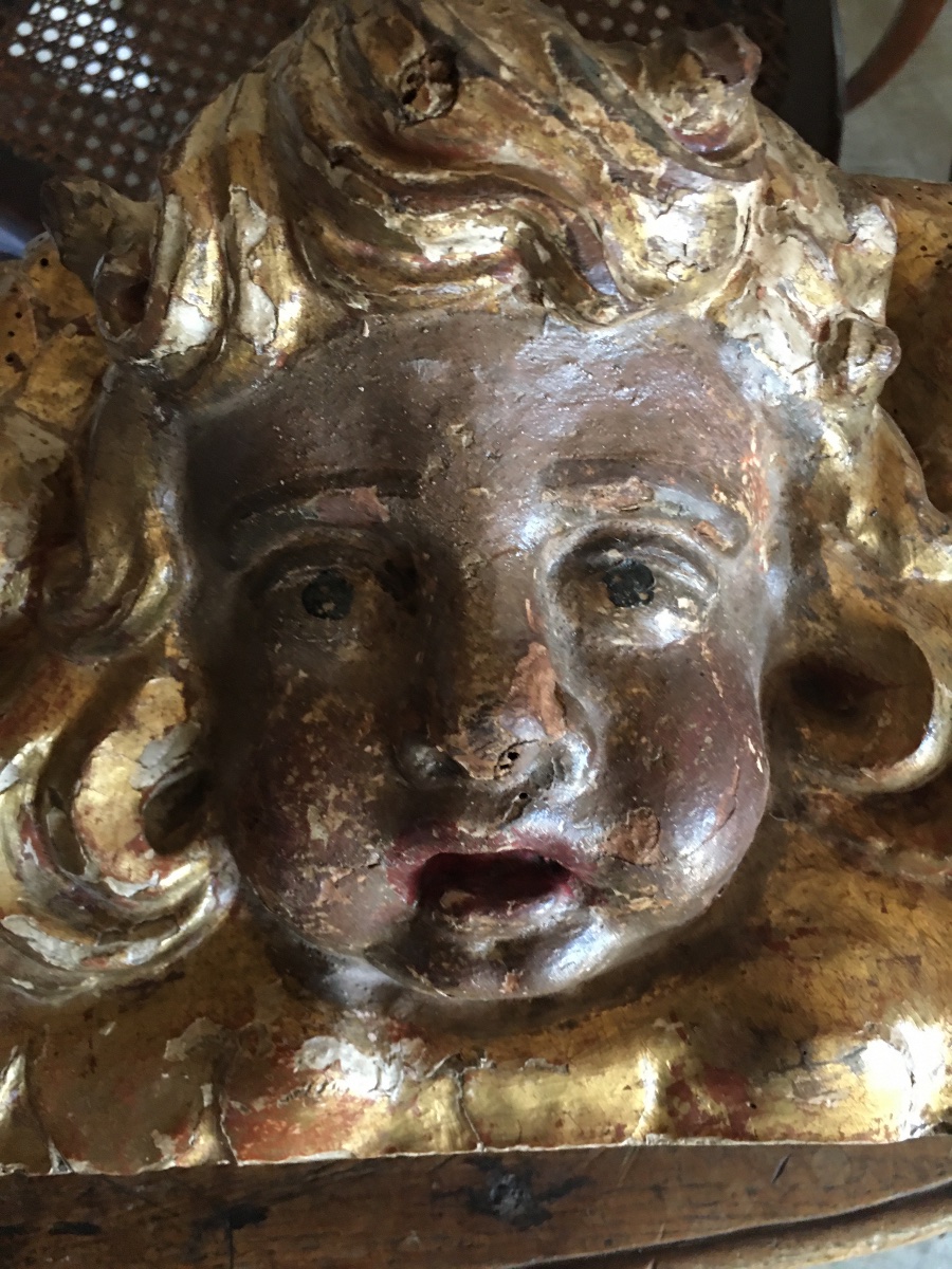 Altarpiece Wood Carved Gilded Angel 17th Century-photo-1