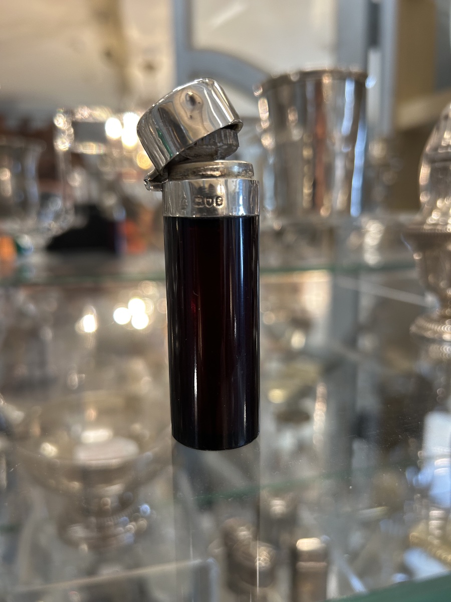 19th-century Glass Perfume Bottle With Silver Mount