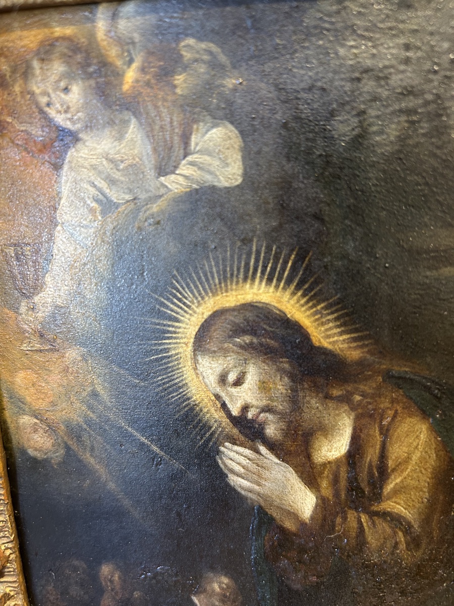 Huile sur cuivre Christ en prière XVIIeme-photo-2