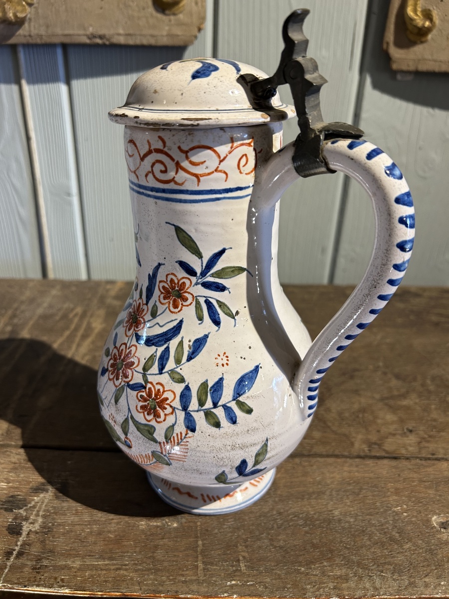 19th-century Delft Earthenware Pitcher With Lid-photo-2