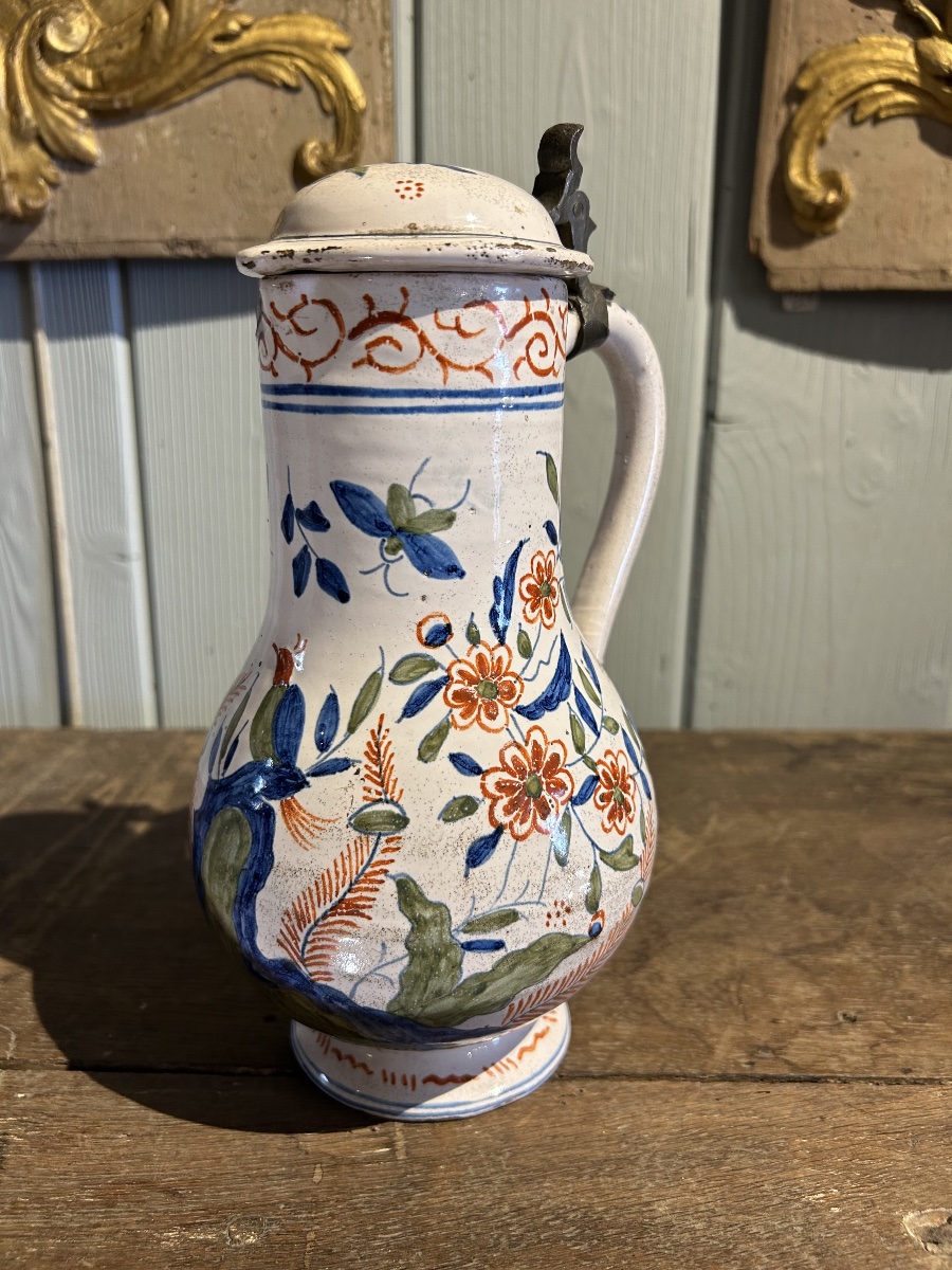 19th-century Delft Earthenware Pitcher With Lid