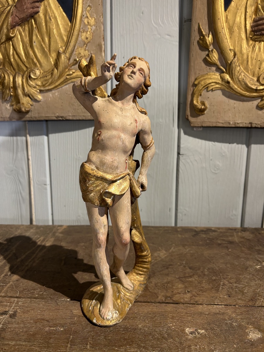 St. Sebastian, Painted And Gilded Wood, 18th Century