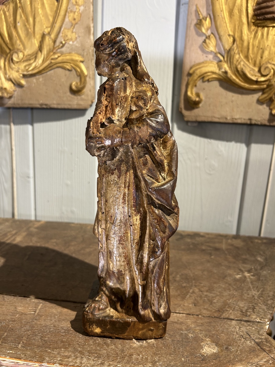 "virgin And Child," Carved Wood, 17th Century-photo-3