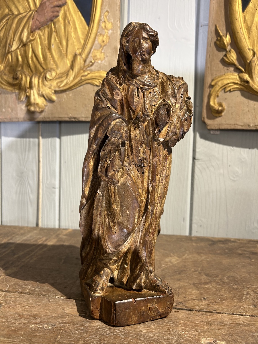 "virgin And Child," Carved Wood, 17th Century