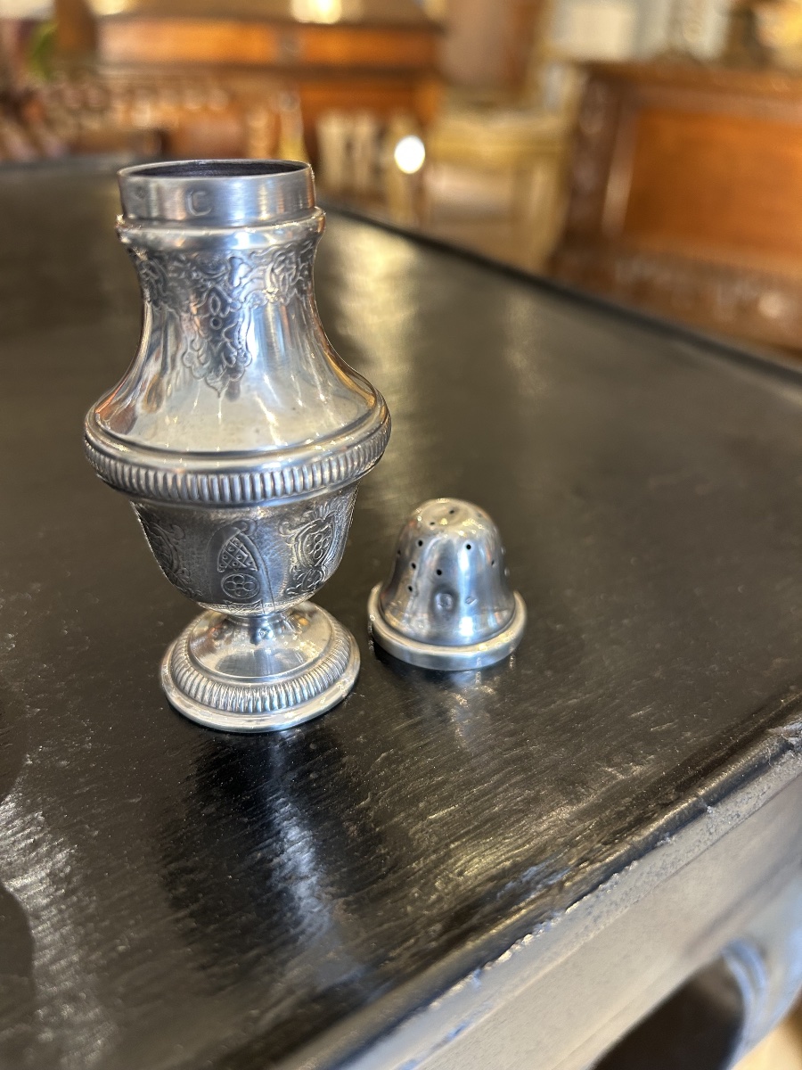 Paire de salière poivrière argent massif 19eme-photo-2