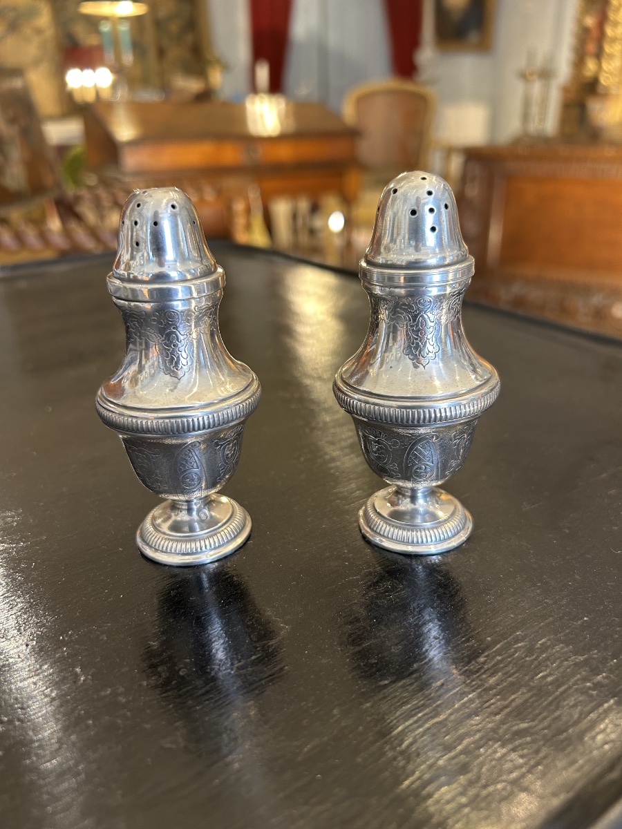 Paire de salière poivrière argent massif 19eme