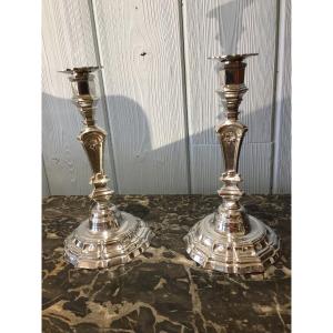 Pair Of Regence Period Silver Metal Candlesticks