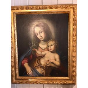 17th Century Virgin And Child Painting 